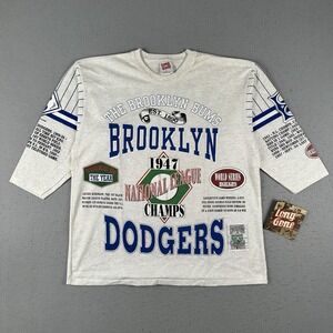 Vintage 90s Long Gone Brooklyn‎ Dodgers Shirt Men's XL Gray AOP 3/4 Sleeve